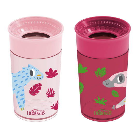 Dr. Brown's - Vaso Dr. Brown's Milestones Cheers360, rosa y rojo, 10 onzas, paquete de 2