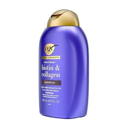 OGX, Shampoo Volumen y Fuerza Extra de Biotina y Colágeno, 385 ml