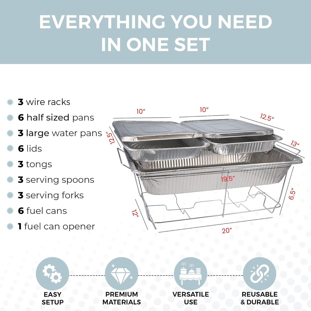 Juego de 33 Platos Desechables de Tamaño Grande con Cubiertas, Utensilios, Latas de Combustible, Juego de Platos de Limpieza Premium para Eventos, Fiestas, Catering