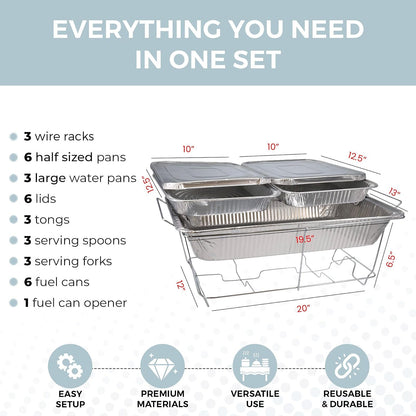 Juego de 33 Platos Desechables de Tamaño Grande con Cubiertas, Utensilios, Latas de Combustible, Juego de Platos de Limpieza Premium para Eventos, Fiestas, Catering