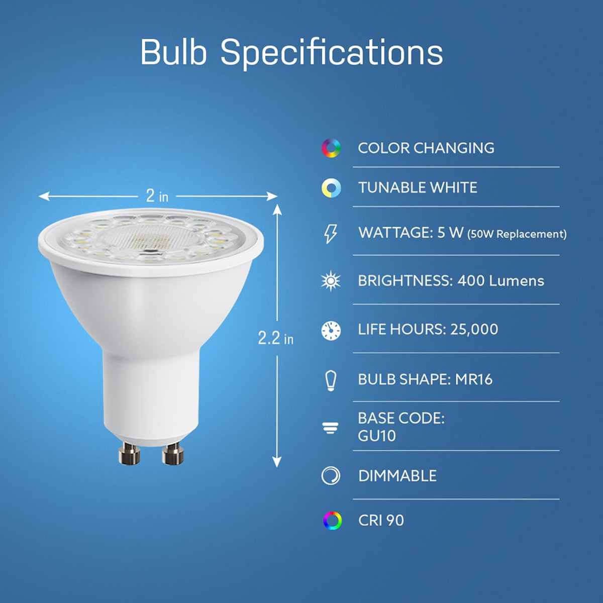 Feit Electric - foco LED RGBW equivalente a 50 W, Alexa Google Siri Smart RGBW, color blanco