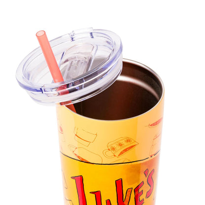 Silver Buffalo Gilmore - Vaso de acero inoxidable de doble pared con popote con logotipo de Luke, 22 onzas