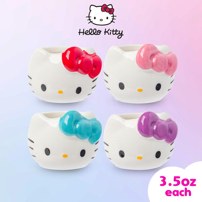 Silver Buffalo Sanrio Hello Kitty - Juego de 4 lazos de cerámica esculpida 3D con diseño de Hello Kitty (4 unidades), perfecto como juego de azúcar, crema o leche, 3.5 onzas