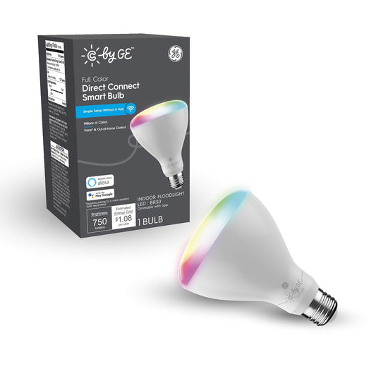 C by GE Full Color Direct Connect LED BR30 Smart Light Bulb (1 Color Changing Light Bulbs), 65W Replacement, Bluetooth/Wi-Fi Light Bulb, Smart Light Bulb Works With Alexa + Google Home without Hub