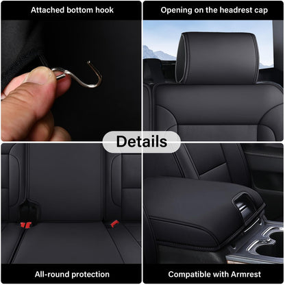 Coverado Fundas De Asiento Silverado, Protectores De Asiento De Automóvil De Piel Impermeable, Juego Completo Personalizado, Compatible Con Chevy Silverado Gmc Sierra Pickup 2014-2018 1500 2015-2019 2500H