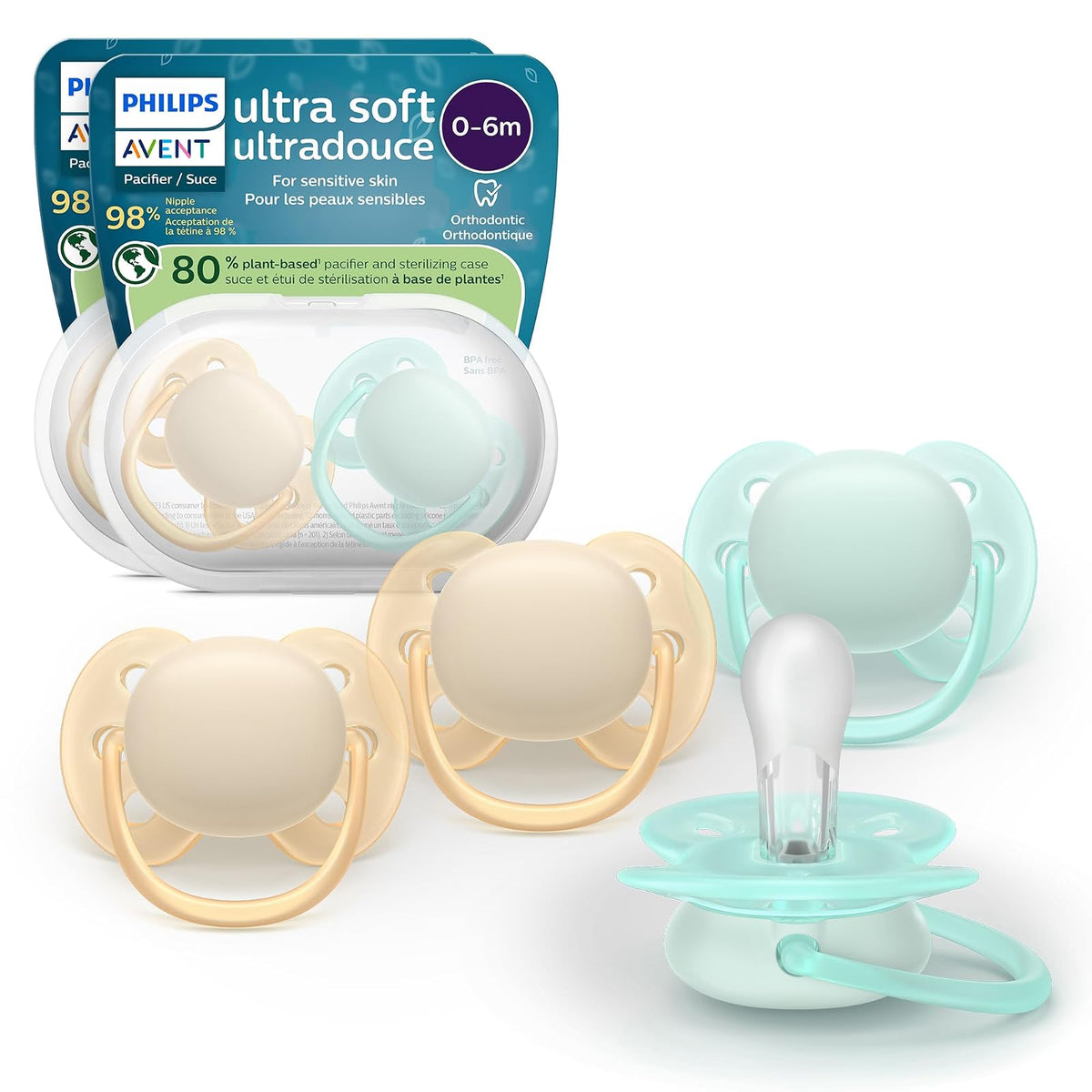 Philips Avent Chupones Ultra Soft Ortodóntico, 0-6 Meses, 4 Piezas - Azul
