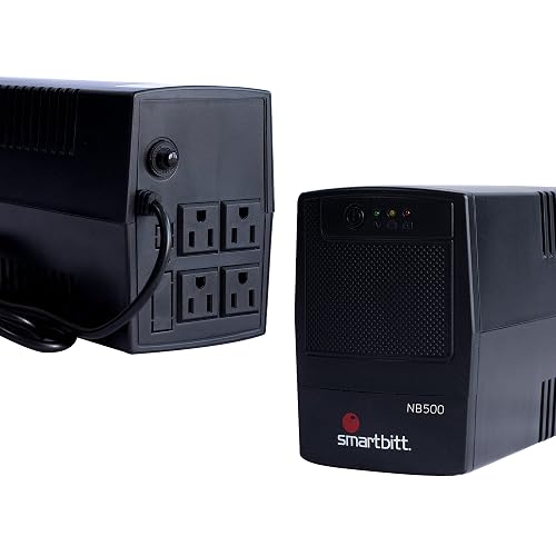Smartbitt - No-Break Interactivo, Regulador y Supresor de Picos - UPS Ideal para apagones y Cortes de energía - Batería de Respaldo - Negro (500 Va, Hogar y Oficina)