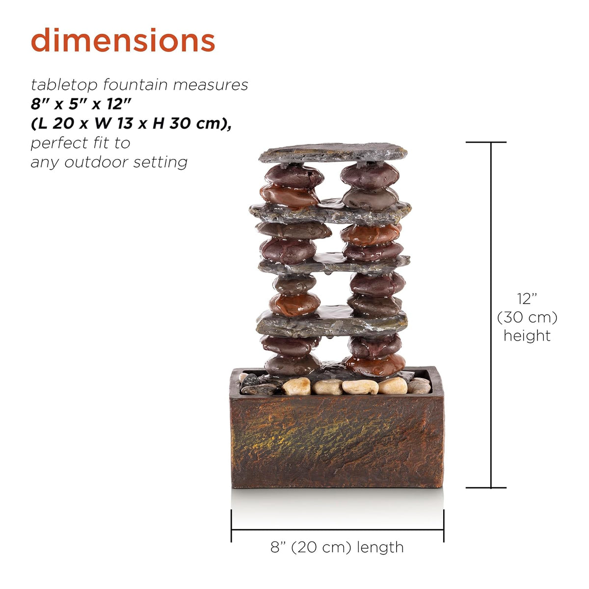 Alpine Corporation TT8002 Fuente de Eternidad de Rocas Apiladas para Interior/Exterior, Fuente de Mesa de Rocas Modernas, 12", Marrón