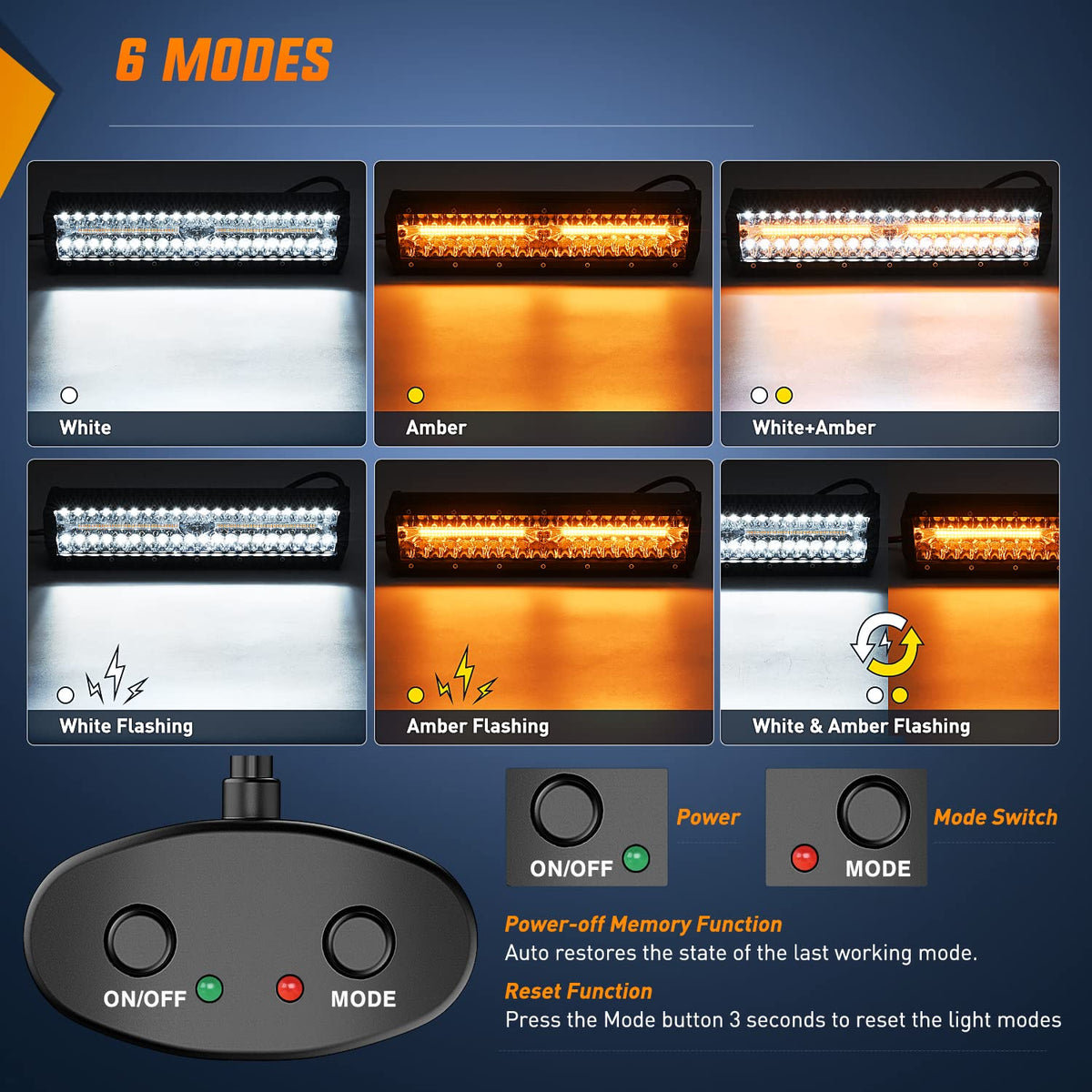 Nilight - Barra de luz LED de 12 pulgadas, 300 W, luz estroboscópica blanca ámbar, 6 modos con función de memoria, todoterreno, camión, todoterreno, SUV, cabina con kit de arnés de cableado de 16 AWG