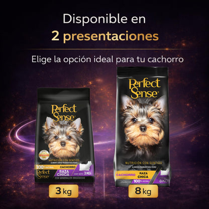 Perfect Sense Alimento Premium para Cachorros de Raza Pequeña 8 kg | Proteína de Origen Animal | Ingredientes Naturales | con Omega 3, Vitaminas y Prebióticos