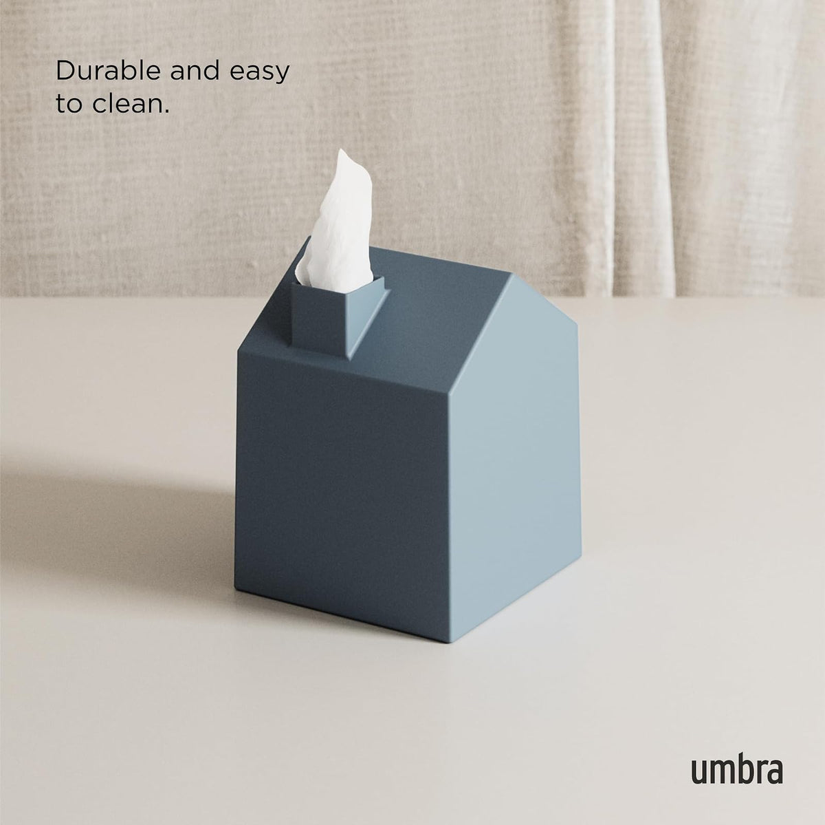Umbra Caja de pañuelos Decorativa – Dispensador de pañuelos Moderno y Decorativo para baño, Oficina, Dormitorio y más, Color Azul Pizarra, 13 x 13 x 17 cm