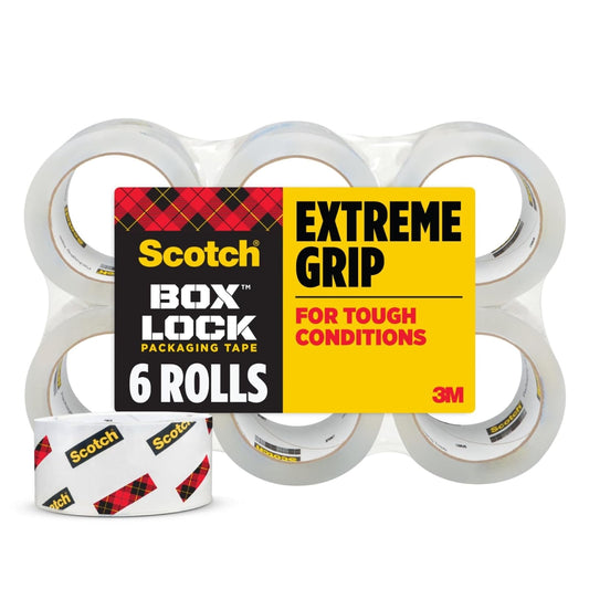 Scotch Box Lock Cinta de embalaje, 6 rollos, 1.9 pulgadas x 54.6 yardas, embalaje de agarre extremo, cinta de envío y correo, se adhiere instantáneamente a cualquier caja (3950-6)