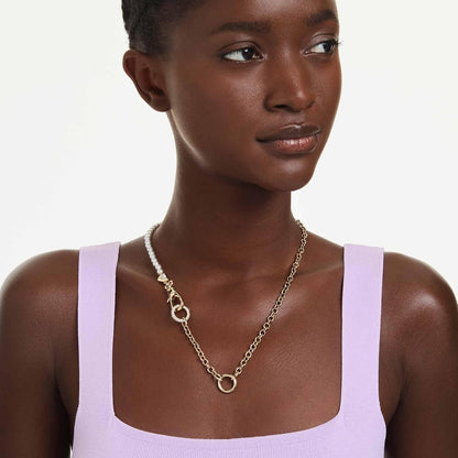 Collar Swarovski Idyllia, perla de vidrio, blanco, baño en oro