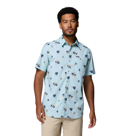 Columbia Rapid Rivers - Camisa de Manga Corta Estampada Camisa de Senderismo para Hombre - Luz marina - guacamayos - XL