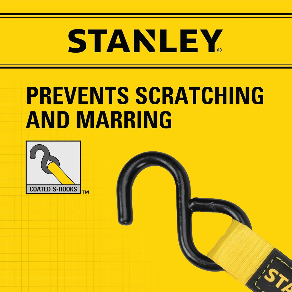 STANLEY S2001 - Correas de Amarre con Hebilla de Leva de 1 Pulgada x 10 pies, Color Negro y Amarillo - Carga de Trabajo Segura de 400 Libras, Resistencia a la Rotura de 1 Libra, Paquete de 2