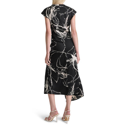 DKNY Sleeveless Mock Neck Ruched Bodice Asymmetrical Hem Maxi Dress Vestido Mujer