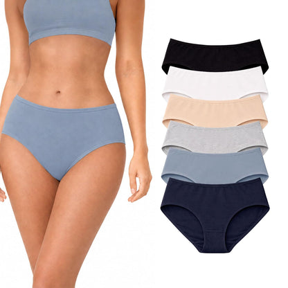 BODYcontrol Pantaletas de Algodón para Mujer - XL - BLANCO - NEGRO - GRIS - MARINO - AZUL - NUDE - SET 6