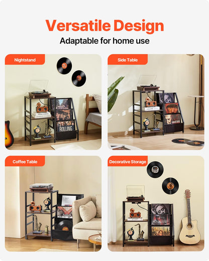 VEVOR - Soporte para Reproductor de Discos con estación de Carga y Puertos USB, Capacidad para hasta 200 álbumes, Soporte Giratorio de 3 Niveles con Almacenamiento de Discos de Vinilo, Mesa de