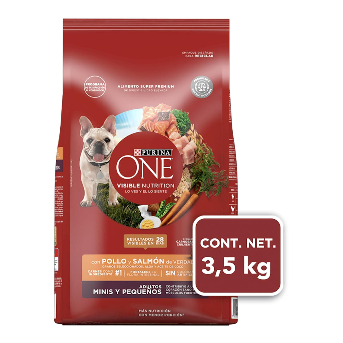 Purina One Adulto Minis y Pequeños Sabor Pollo y Salmón 3.5Kg