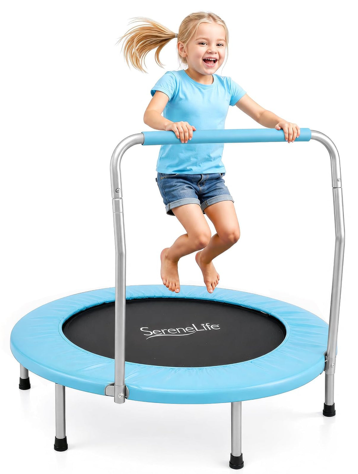 SereneLife Trampolín Plegable Mini para Ejercicio en Casa - Azul claro - Talla única