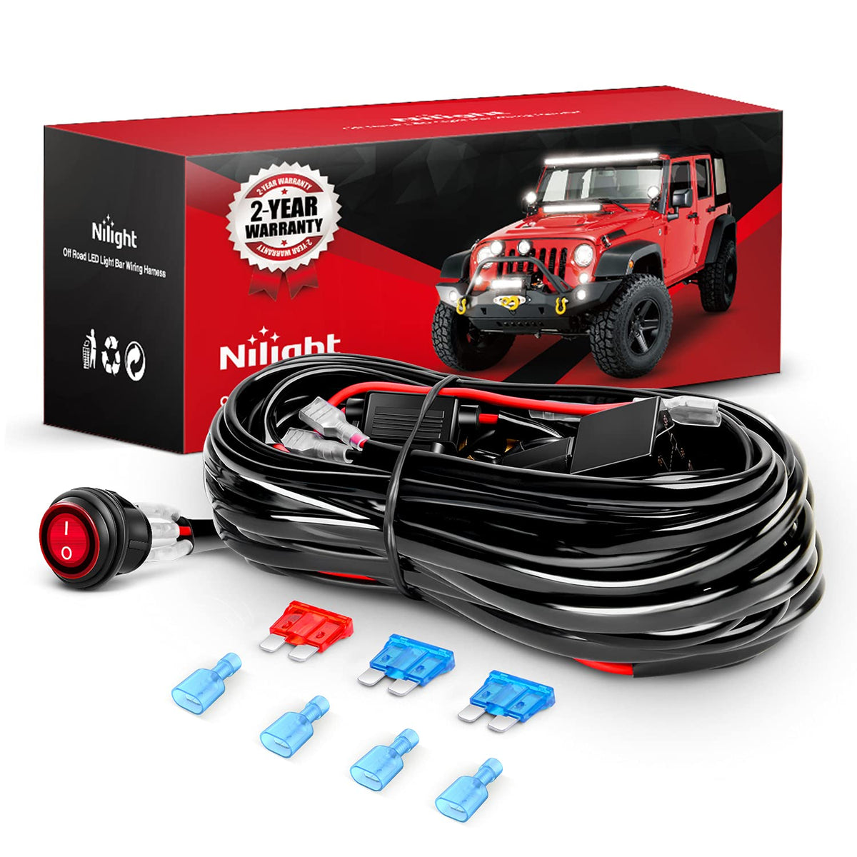 Nilight ni-wa 06 LED barra de luz (af2312 V fusible de 40 amp relé interruptor de encendido/apagado), juego de cables KIT-2 Leads