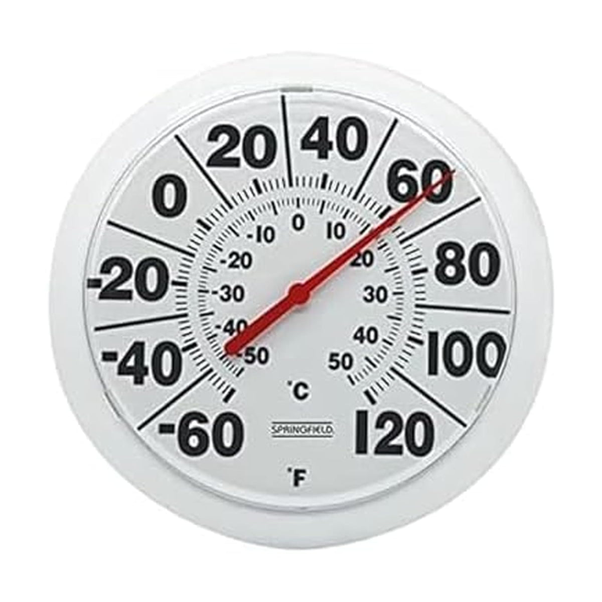 Springfield Termómetro de Esfera Grande para Interiores y Exteriores, inalámbrico con números Grandes fáciles de Leer, Esfera de 8 Pulgadas para Uso en Patio, Piscina o Interior, Acabado Blanco