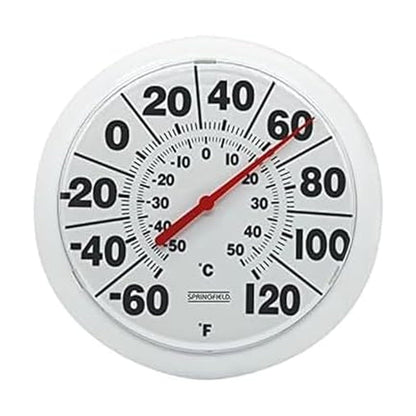 Springfield Termómetro de Esfera Grande para Interiores y Exteriores, inalámbrico con números Grandes fáciles de Leer, Esfera de 8 Pulgadas para Uso en Patio, Piscina o Interior, Acabado Blanco
