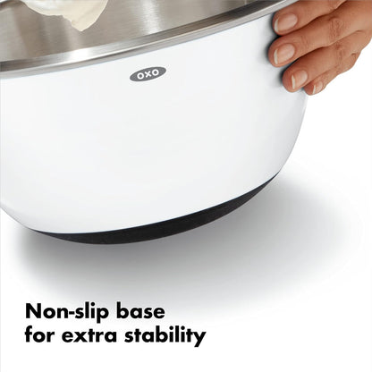 OXO Good Grips Set de 3 tazones para mezclar, de acero inoxidable, blanco