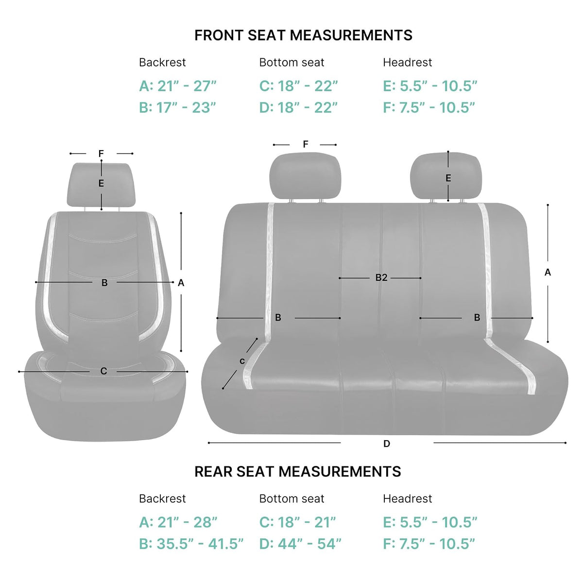 FH Group Juego Completo de Fundas de Asiento de Piel Sintética Universal PU013BLACK115-AVC, Negro