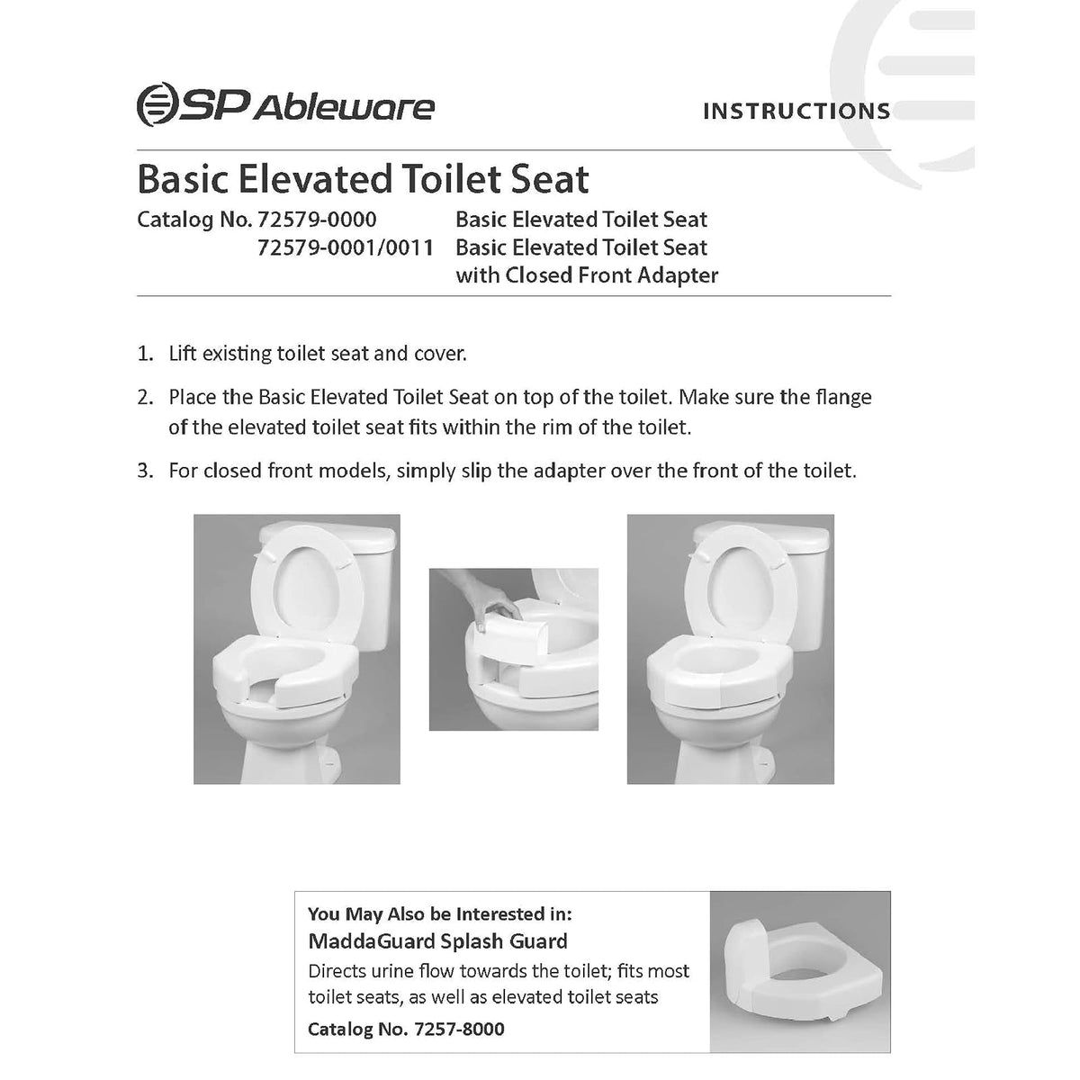 ableware Basic parte delantera abierta asiento de inodoro elevado (725790000)