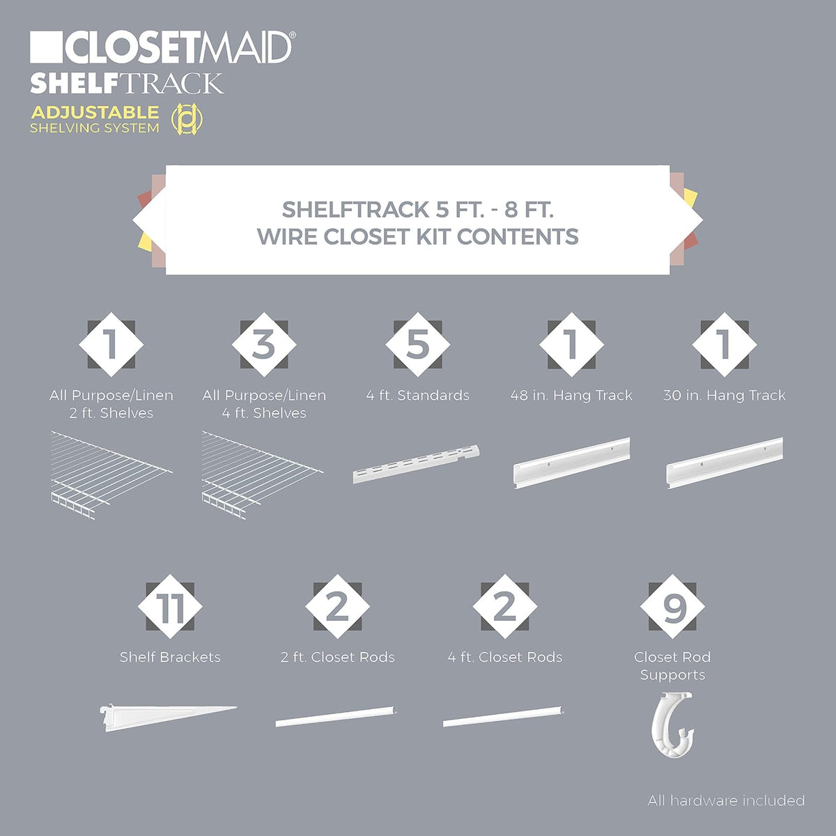 ClosetMaid ShelfTrack - Organizador de clóset Ajustable, Blanco, 5 to 8 Feet, 1