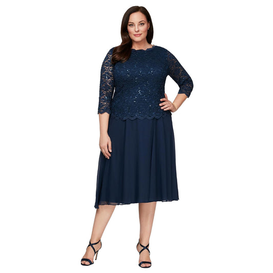 Alex Evenings Vestido de Encaje Largo en T para Mujer