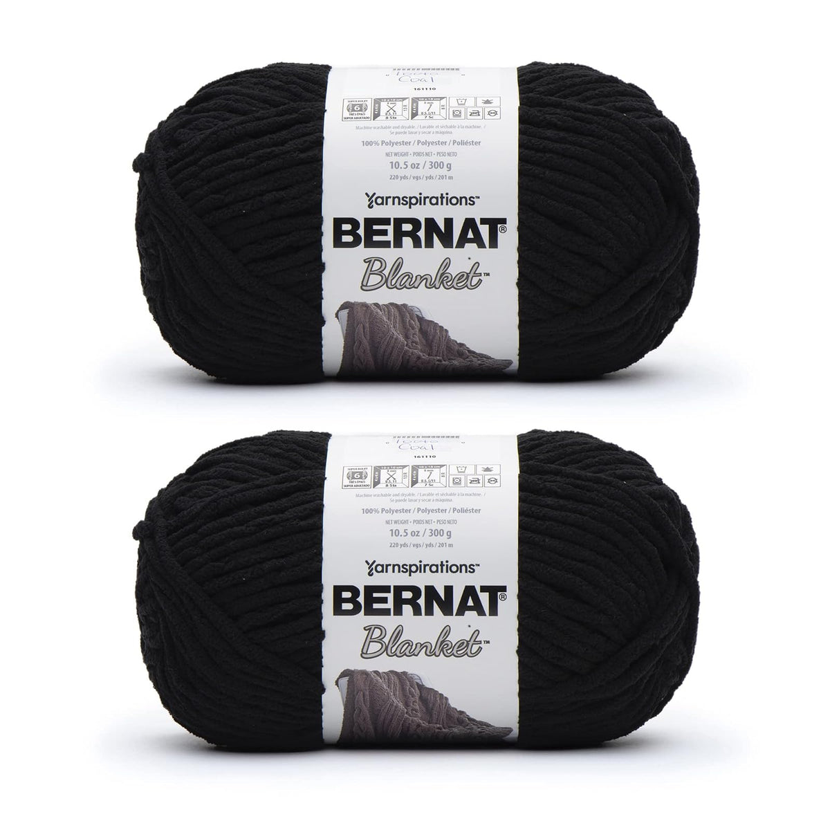 Bernat Blanket Estambre Chenille Súper Voluminoso, Paquete de 2 - Paquete de 2 - Negro