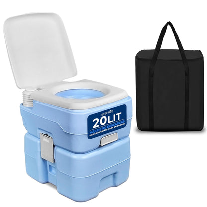 SereneLife Inodoro Portátil de 20 Litros, Toilette para Camping a Prueba de Fugas con Tanque de Desechos Desmontable, 120+ Descargas, Pulverizador, Bolsa de Transporte, Embudo Plástico - 20L