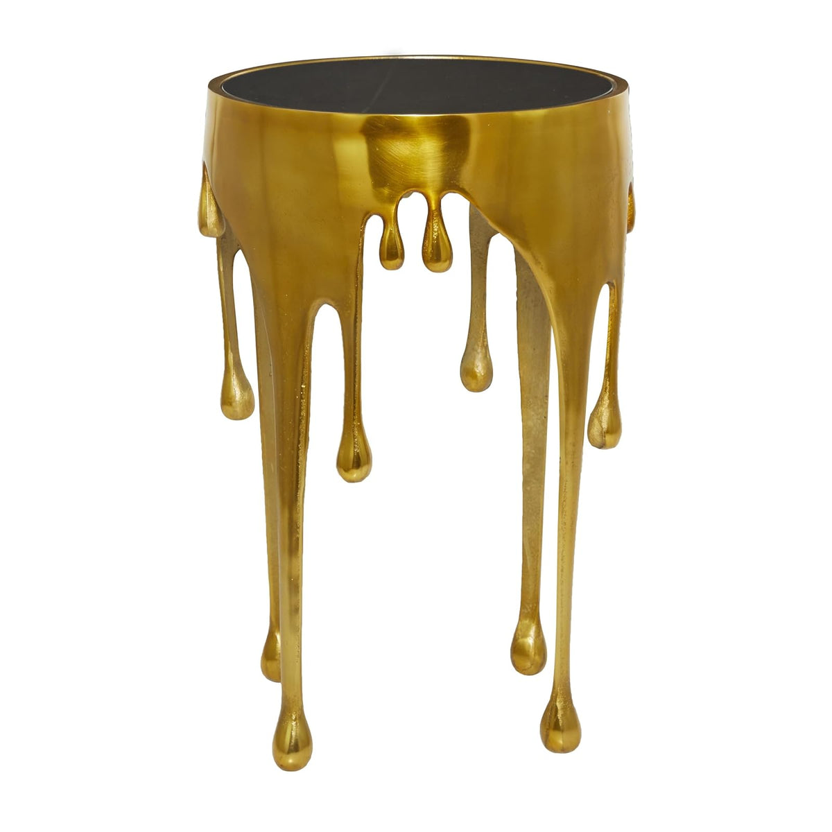 Deco 79 - Mesa Decorativa de Metal de Aluminio con diseño de fusión y Parte Superior de Vidrio sombreado, 16 x 16 x 25 pies, Color Dorado