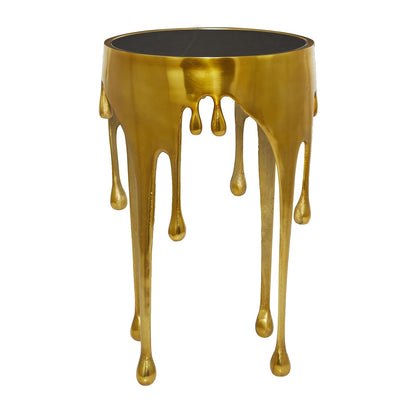 Deco 79 - Mesa Decorativa de Metal de Aluminio con diseño de fusión y Parte Superior de Vidrio sombreado, 16 x 16 x 25 pies, Color Dorado