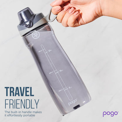 Pogo Botella de agua Tritan con tapa Chug de 32 onzas (gris/azul, paquete de 2)