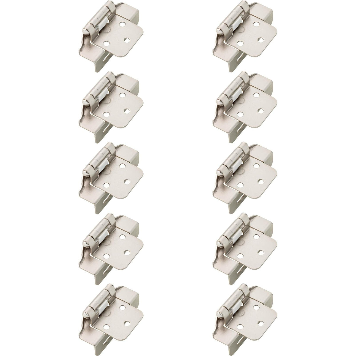 Franklin Brass (Paquete de 10) bisagras de gabinete de cierre automático de 1/2 pies, superposición semienvolvente para puertas de gabinetes, cocinas, armarios, armarios, muebles, níquel satinado
