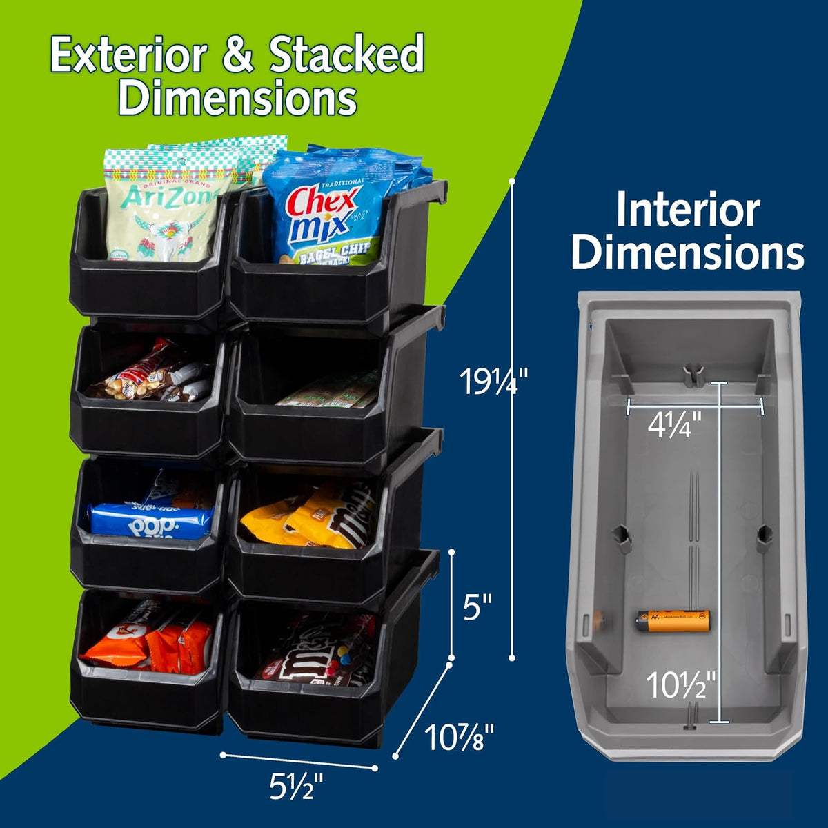 ReadySpace Contenedores de plástico para organizar y almacenar contenedores para clóset, cocina, oficina, cochera o organización de despensa, contenedores apilables, medianos (11 x 5 x 5.5 pulgadas),