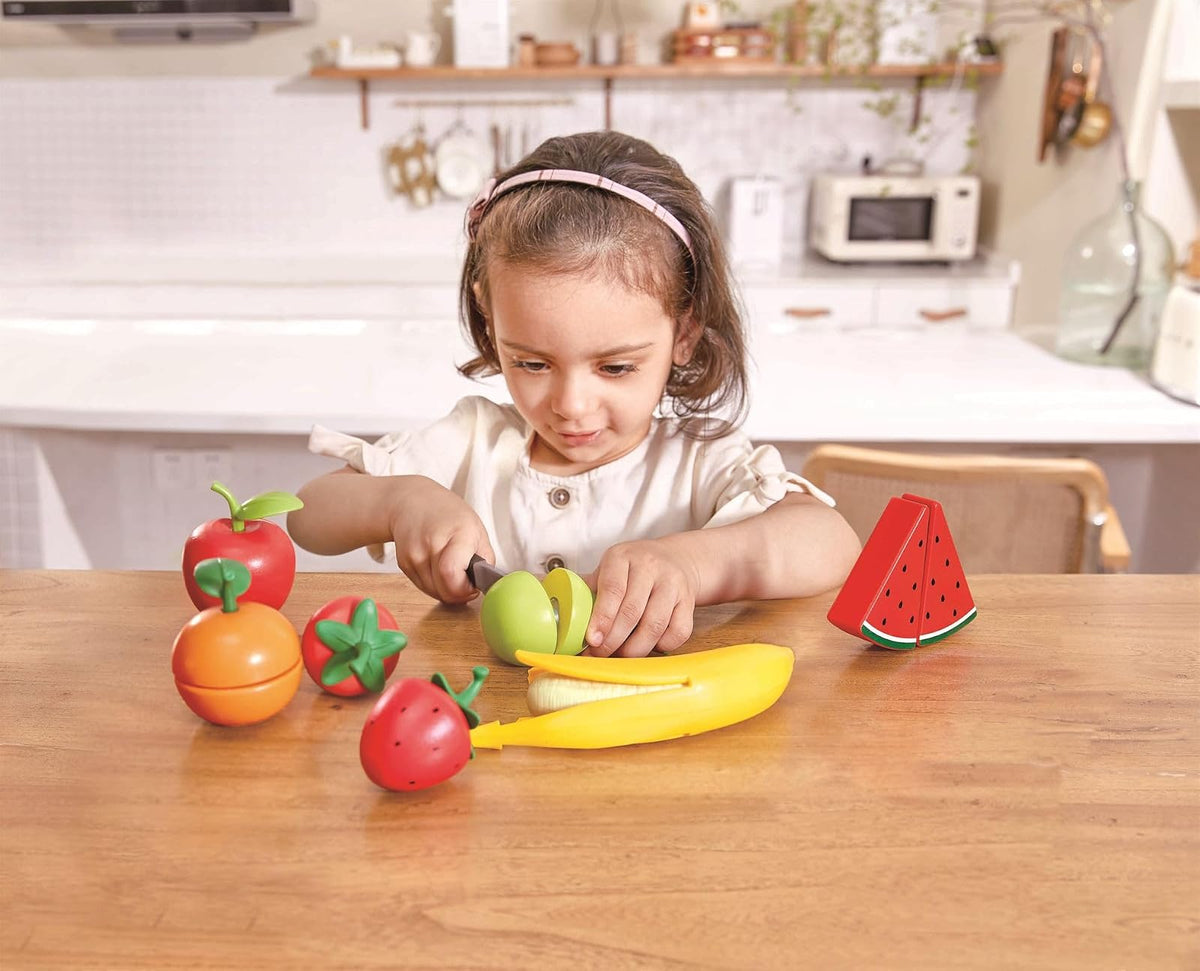 Hape , Juego de rol , Frutas Saludables con Cuchillo de Juguete Realista para Aprender y Jugar. Accesorio Cocina. De 2 a 8 años. E3171