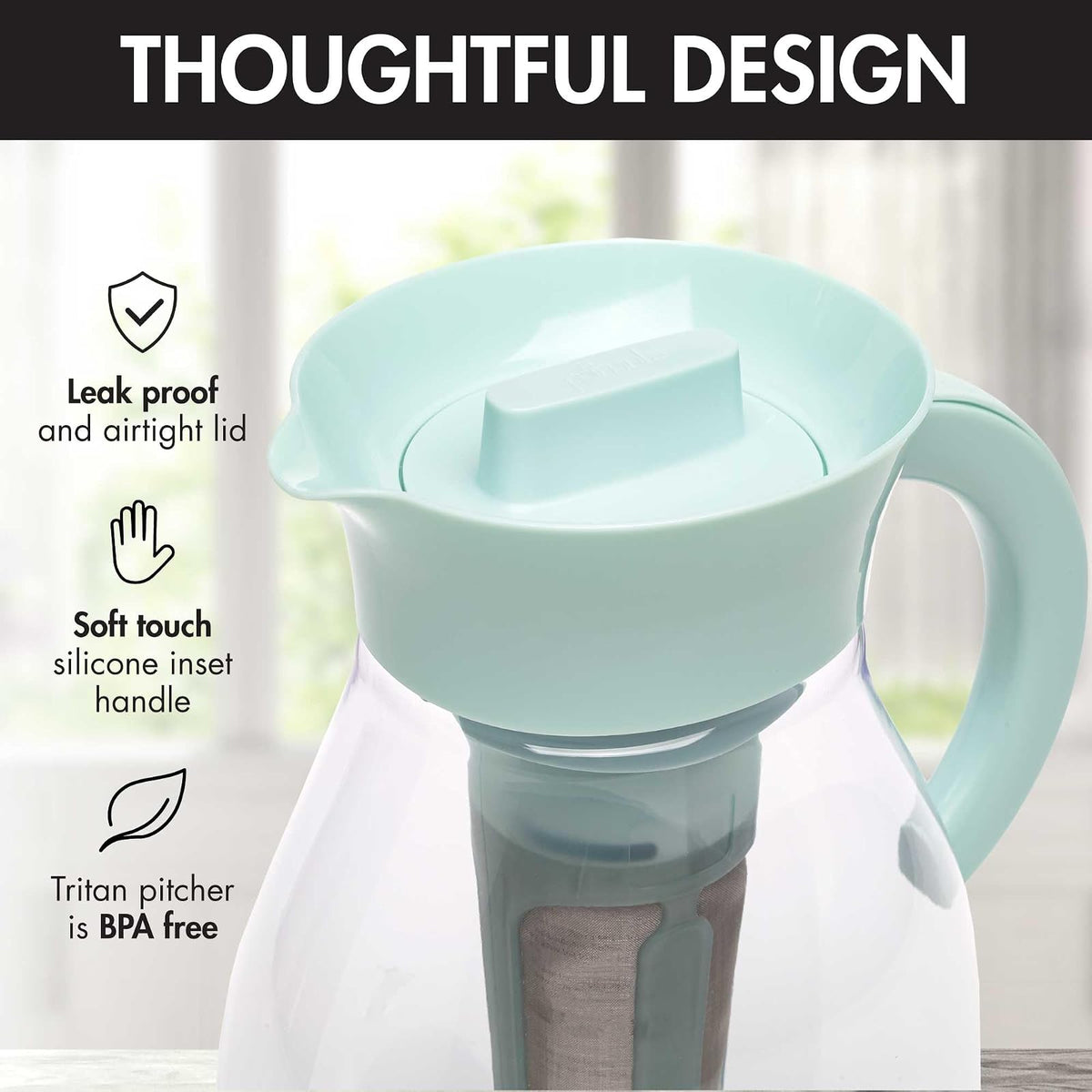 Primula The Big Ice Tea Maker e infusor, jarra de plástico para bebidas a prueba de fugas, tapa hermética, filtro reutilizable de malla fina, fabricado sin BPA, apto para lavaplatos, agua