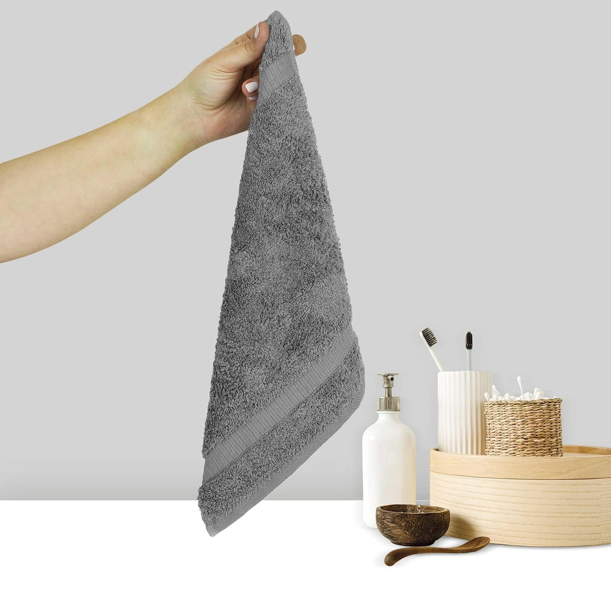 Chakir Turkish Linens - Toalla de hotel de lujo y spa, 100% Algodón turco genuino, Paño de lavado, Color Gris, Juego de 12