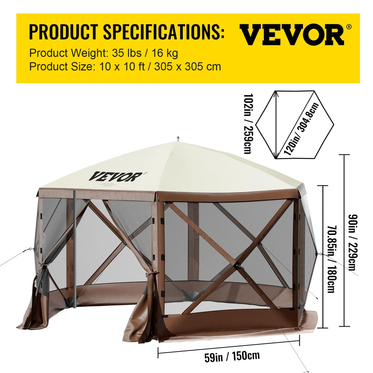 VEVOR - Tienda de campaña con Ventana de Malla, 10 x 10 pies, Tienda de campaña emergente de 6 Lados con Ventanas de Malla, Bolsa de Transporte portátil, estacas de Piso, Tiendas de campaña Grandes