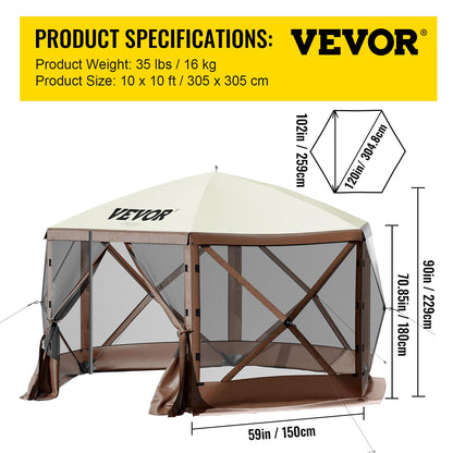 VEVOR - Tienda de campaña con Ventana de Malla, 10 x 10 pies, Tienda de campaña emergente de 6 Lados con Ventanas de Malla, Bolsa de Transporte portátil, estacas de Piso, Tiendas de campaña Grandes
