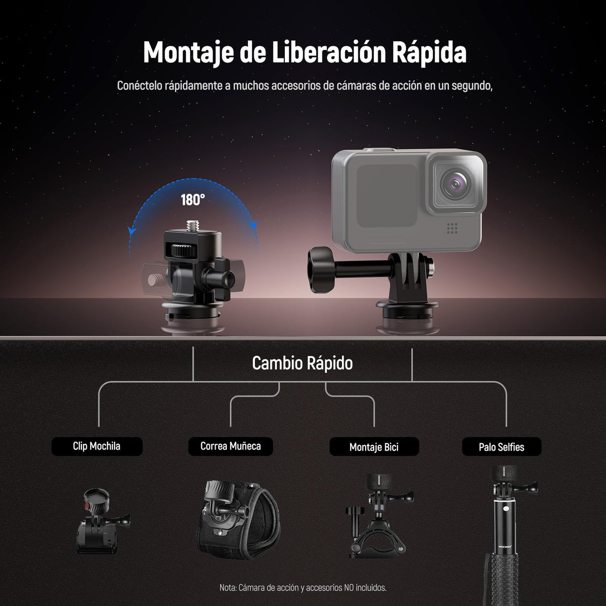 NEEWER Kit de Montaje Magnético para Cámara de Acción, Compatible con GoPro Hero 13 12 11 MAX dji Osmo Action Insta360, Soporte Magnético de Liberación Rápida ABS para Tomas POV, GP-24