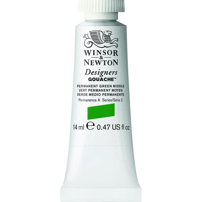 Winsor & Newton Designers Pintura Gouache en Tubo - Tubo 14 ml - Verde medio permanente