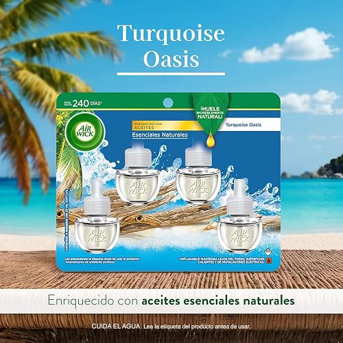 Air Wick Repuestos para Aromatizante Eléctrico, Aroma Turquoise Oasis, 4 Piezas de 20 ml c/u