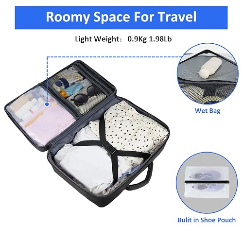 Taygeer Mochila de Viaje 10 kg Avión 40L para Hombre y Mujer, Negra | Laptop 17.3 pulgadas, apertura 180°, bolsa para zapatos, bolsillo impermeable, correa para equipaje, negocios y escapadas