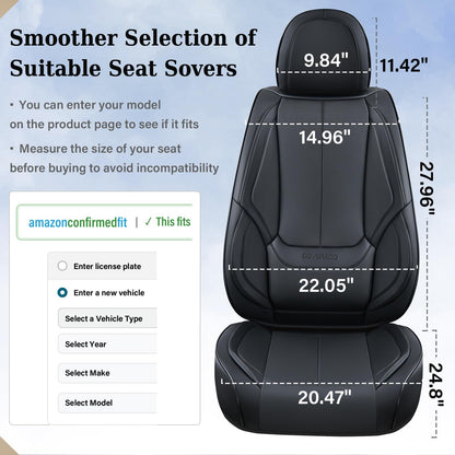 Coverado 8805PU Juego Completo de Fundas de Asiento de Automóvil de Piel Nappa Impermeable Delantero y Trasero, Negro