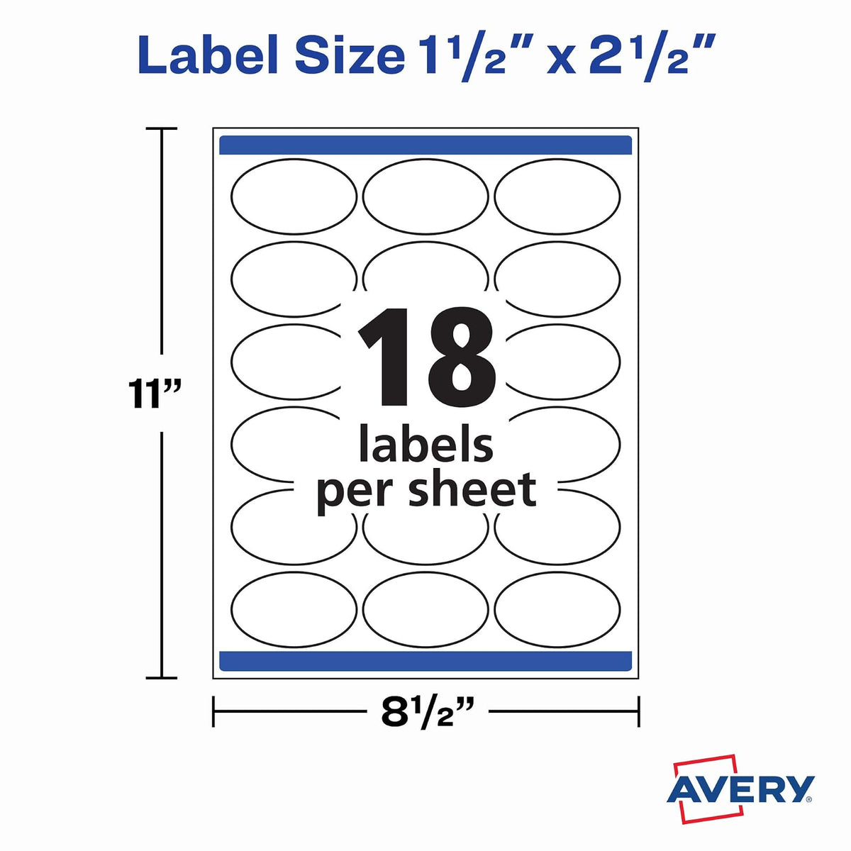 Avery Etiquetas ovaladas en blanco imprimibles, 1.5 x 2.5 pulgadas, blanco mate, 450 etiquetas personalizables (22564)